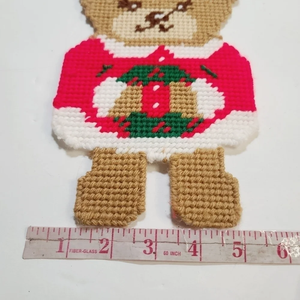 Vintage 80s 90s Kawaii Teddy Bear Yarn Stitch Christmas Decor